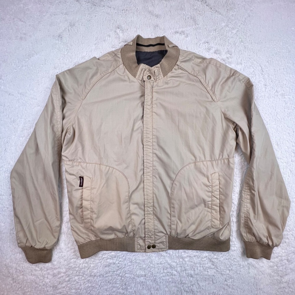 Cellini Harrington Jacket Men's XL Bomber Tan Gray‎ Reversible Ribbed VINTAGE